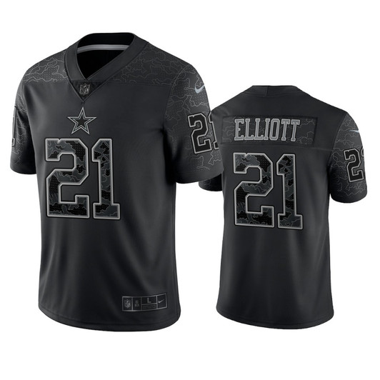 [FULLY STITCHED] Dallas Cowboys Ezekiel Elliott Reflective Black Limited Football Jersey 
