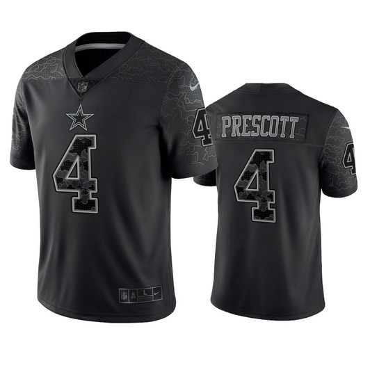 [FULLY STITCHED] Dallas Cowboys Dak Prescott Reflective Black Limited Football Jersey 