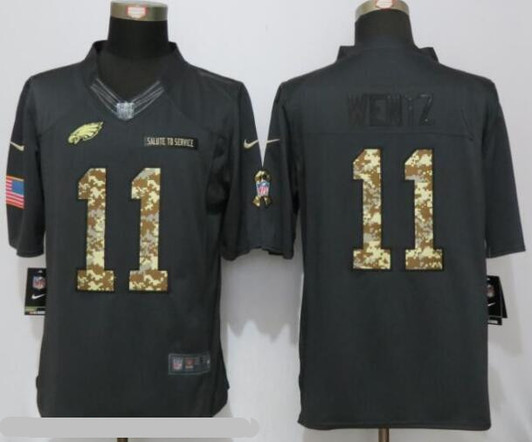 [FULLY STITCHED] #11 Philadelphia Eagles Carson Wentz Black Anthracite 2016 Salute To Service Limited Football Jersey 