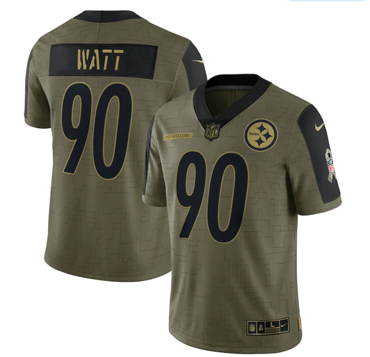 [FULLY STITCHED] #90 Pittsburgh Steelers Tj Watt Olive 2021 Salute To Service Style 2 Limited Football Jersey 