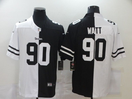 [FULLY STITCHED] #90 Pittsburgh Steelers Trent Jordan Watt 2020 Black And White Limited Football Jersey 