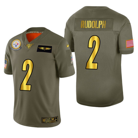 [FULLY STITCHED] Pittsburgh Steelers Mason Rudolph 2019 Salute To Service 100 Metallic Limited Football Jersey 