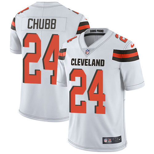 [FULLY STITCHED] #24 Cleveland Browns Nick Chubb White Limited Football Jersey 