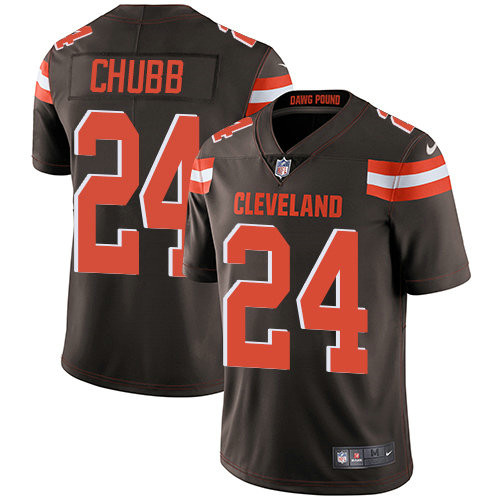 [FULLY STITCHED] #24 Cleveland Browns Nick Chubb Brown Limited Football Jersey 