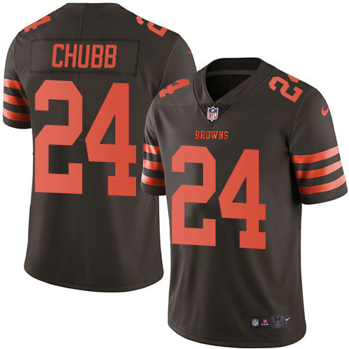 [FULLY STITCHED] #24 Cleveland Browns Nick Chubb Brown Rush Limited Football Jersey 