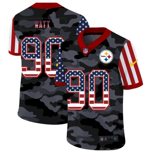 [FULLY STITCHED] #90 Pittsburgh Steelers Jjwatt 2020 American Flag Camo Limited Football Jersey 