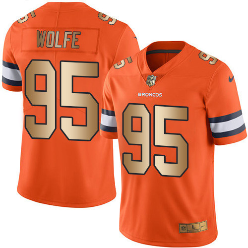 [FULLY STITCHED] #95 Denver Broncos Derek Wolfe Orange Gold Rush Limited Football Jersey 