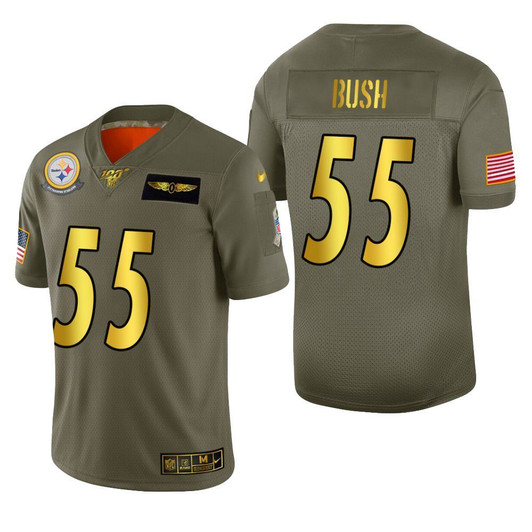 [FULLY STITCHED] Pittsburgh Steelers Devin Bush 2019 Salute To Service 100 Metallic Limited Football Jersey 