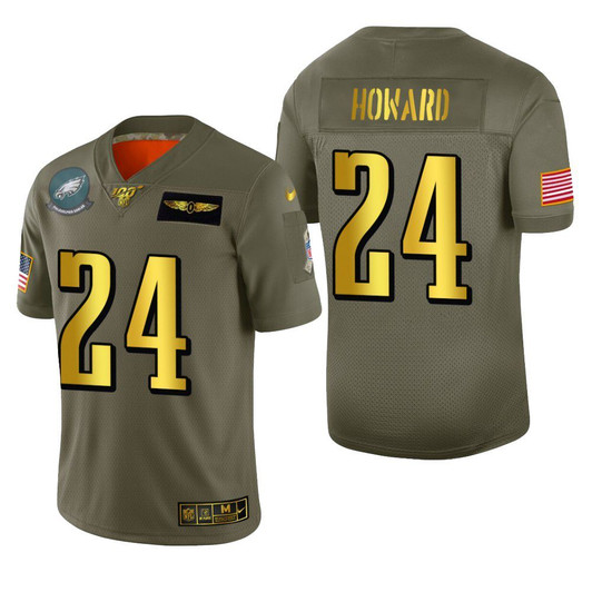 [FULLY STITCHED] Philadelphia Eagles Jordan Howard 2019 Salute To Service 100 Metallic Limited Football Jersey 