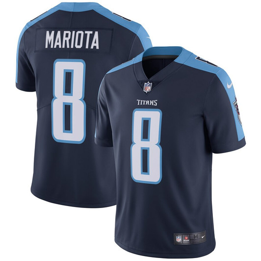 [FULLY STITCHED] Tennessee Titans Marcus Mariota Navy Limited Football Jersey 