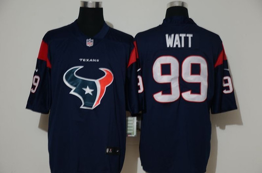 [FULLY STITCHED] #99 Houston Texans Jj Watt 2020 Black Blue Limited Football Jersey 