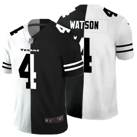 [FULLY STITCHED] #4 Houston Texans Deshaun Watson 2020 Black And White Limited Football Jersey 