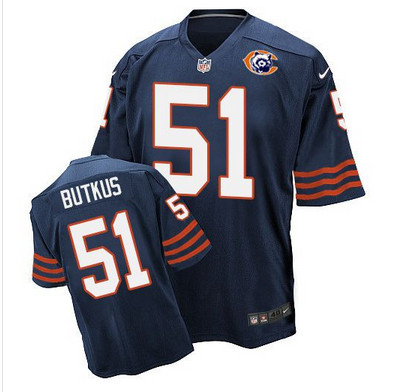 [FULLY STITCHED] #51 Chicago Bears Dick Butkus Navy Blue Throwback Limited Football Jersey 