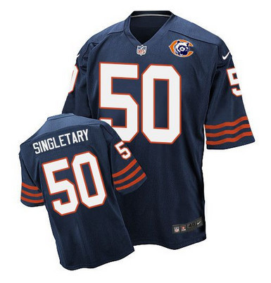 [FULLY STITCHED] #50 Chicago Bears Mike Singletary Navy Blue Throwback Limited Football Jersey 