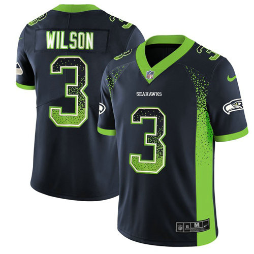 [FULLY STITCHED] #3 Seattle Seahawks Russell Wilson Steel Blue Rush Drift Limited Football Jersey 