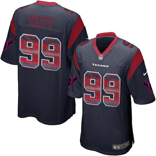 [FULLY STITCHED] #99 Houston Texans Jj Watt Navy Blue Strobe Limited Football Jersey 