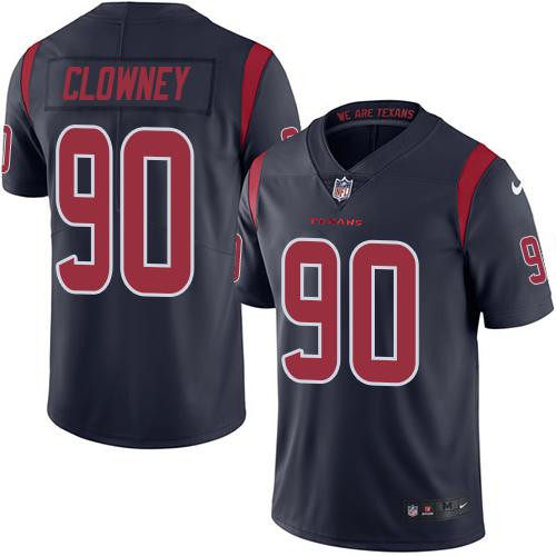[FULLY STITCHED] #90 Houston Texans Jadeveon Clowney Navy Blue Rush Limited Football Jersey 
