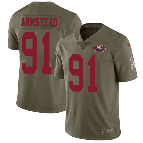 [FULLY STITCHED] #91 San Francisco 49ers Arik Armstead Olive 2017 Salute To Service Limited Football Jersey 