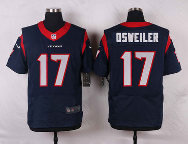 [FULLY STITCHED] #17 Houston Texans Brock Osweiler Navy Blue Limited Football Jersey 