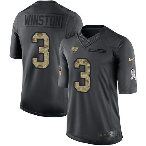 [FULLY STITCHED] #3 Tampa Bay Buccaneers Jameis Winston Black 2016 Salute To Service Limited Football Jersey 