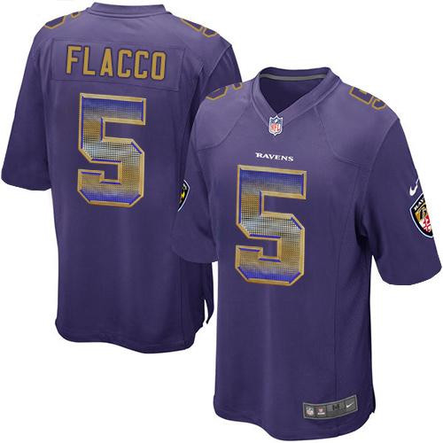 [FULLY STITCHED] #5 Baltimore Ravens Joe Flacco Purple Strobe Limited Football Jersey 