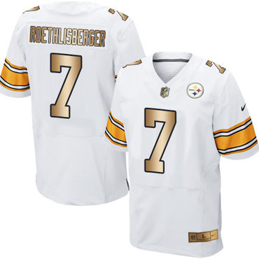 [FULLY STITCHED] #7 Pittsburgh Steelers Ben Roethlisberger White Gold Limited Football Jersey 
