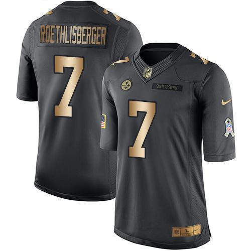 [FULLY STITCHED] #7 Pittsburgh Steelers Ben Roethlisberger Black Gold Salute To Service Limited Football Jersey 