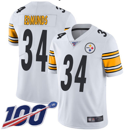 [FULLY STITCHED] #34 Pittsburgh Steelers Terrell Edmunds White 100th Season Limited Football Jersey 