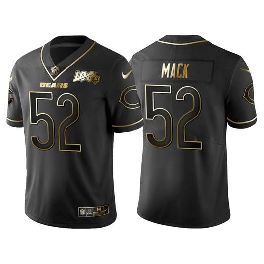 [FULLY STITCHED] Chicago Bears Khalil Mack 100th Anniversary Black Gold Logo Limited Football Jersey 