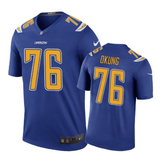 [FULLY STITCHED] #76 Los Angeles Chargers Russell Okung Color Rush Royal Limited Football Jersey 