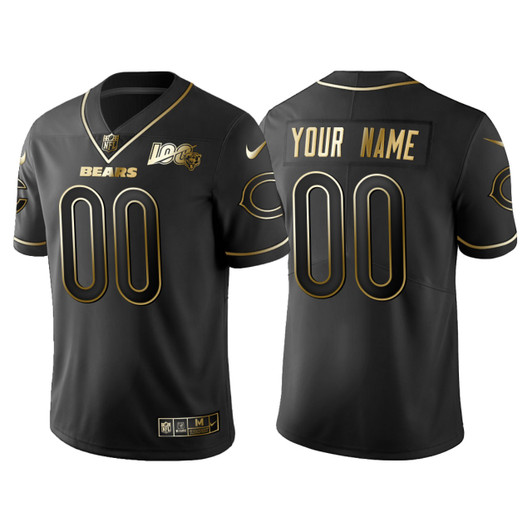 [FULLY STITCHED] Chicago Bears 100th Anniversary Black Gold Logo Limited Football Jersey 