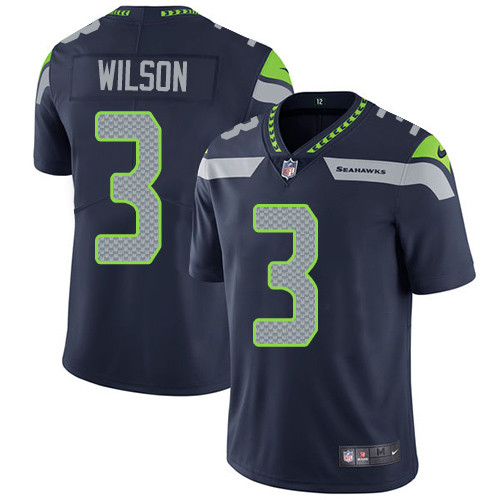[FULLY STITCHED] #3 Seattle Seahawks Russell Wilson Steel Blue Limited Football Jersey 