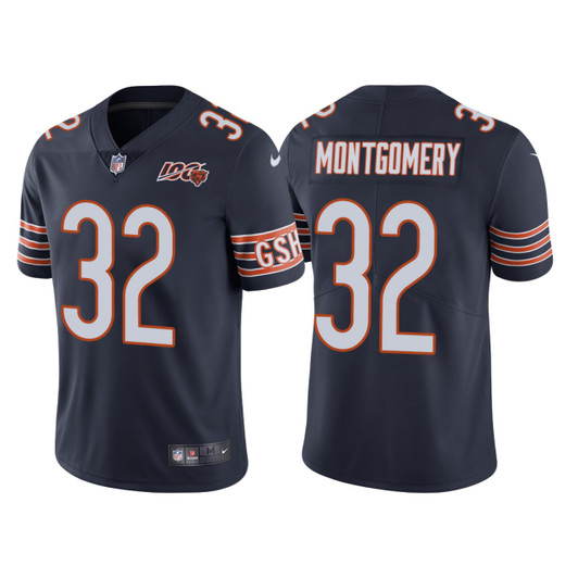 [FULLY STITCHED] Chicago Bears 100th Anniversary David Montgomery Navy Limited Football Jersey 