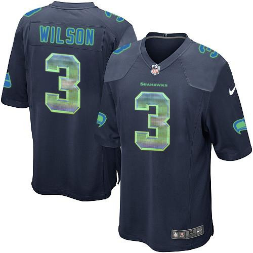 [FULLY STITCHED] #3 Seattle Seahawks Russell Wilson Steel Blue Strobe Limited Football Jersey 