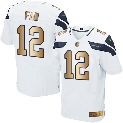[FULLY STITCHED] #12 Seattle Seahawks Fan White Gold Limited Football Jersey 
