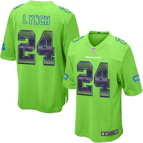 [FULLY STITCHED] #24 Seattle Seahawks Marshawn Lynch Green Alternate Strobe Limited Football Jersey 