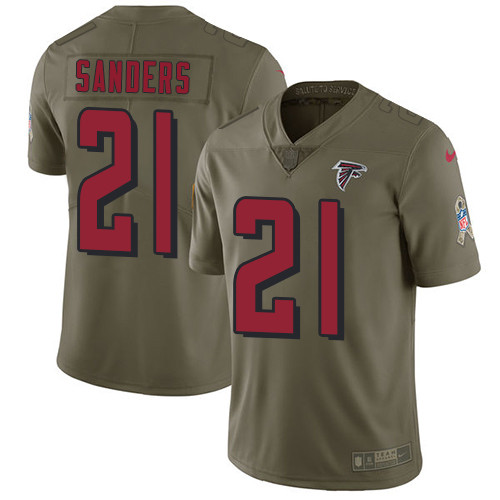 [FULLY STITCHED] #21 Atlanta Falcons Deion Sanders Olive 2017 Salute To Service Limited Football Jersey 