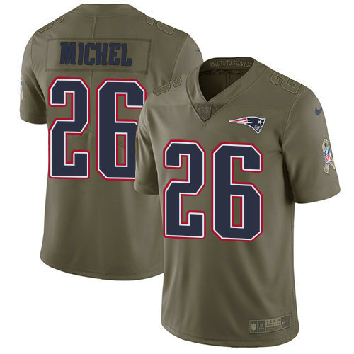 [FULLY STITCHED] #26 New England Patriots Sony Michel Olive 2017 Salute To Service Limited Football Jersey 