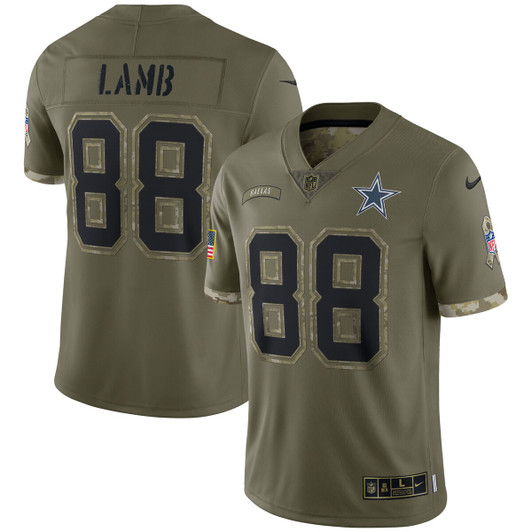 [FULLY STITCHED] Dallas Cowboys Ceedee Lamb 2022 Salute To Service Olive Style 2 Limited Football Jersey 