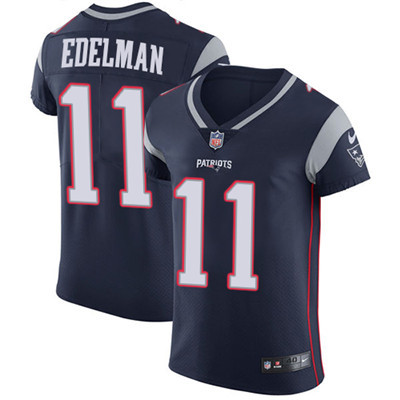 [FULLY STITCHED] #11 New England Patriots Julian Edelman Navy Blue Limited Football Jersey 