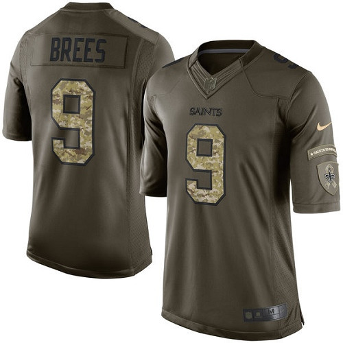 [FULLY STITCHED] #9 New Orleans Saints Drew Brees Green 2015 Salute To Service Limited Football Jersey 