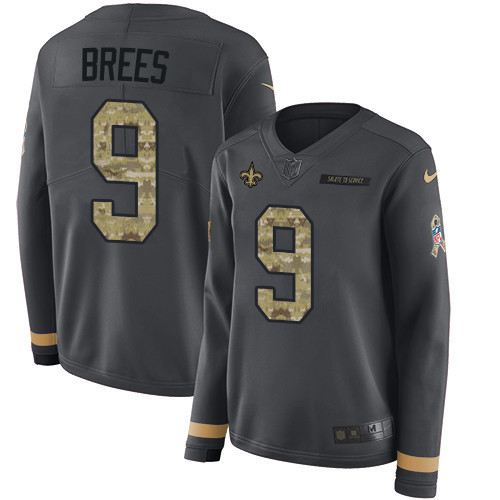 [FULLY STITCHED] #9 New Orleans Saints Drew Brees Anthracite Salute To Service Limited Football Jersey 
