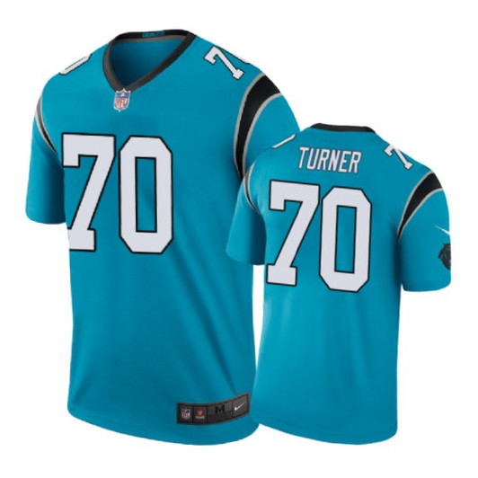 [FULLY STITCHED] #70 Carolina Panthers Trai Turner Color Rush Blue Limited Football Jersey 