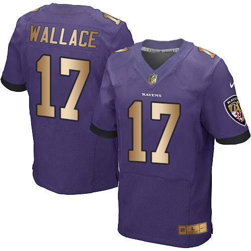 [FULLY STITCHED] #17 Baltimore Ravens Mike Wallace Purple New Gold Limited Football Jersey 