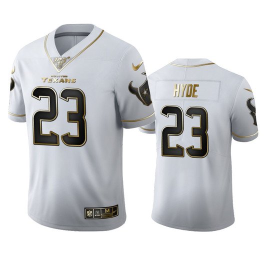 [FULLY STITCHED] Houston Texans Carlos Hyde White 100th Season Golden Edition Limited Football Jersey 