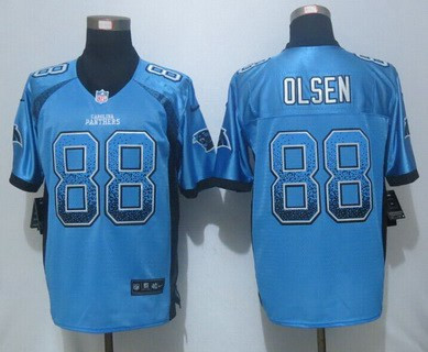 [FULLY STITCHED] #88 Carolina Panthers Greg Olsen Light Blue Drift Limited Football Jersey 