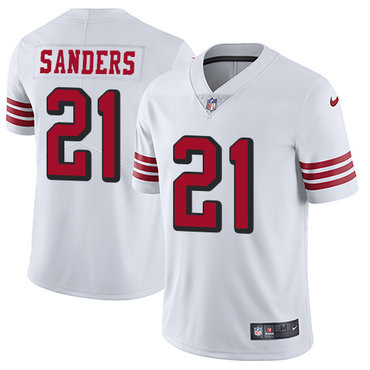 [FULLY STITCHED] #21 San Francisco 49ers Deion Sanders White Rush Limited Football Jersey 