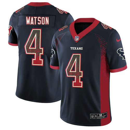[FULLY STITCHED] #4 Houston Texans Deshaun Watson Navy Blue Rush Drift Limited Football Jersey 