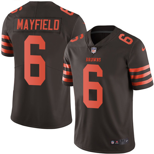 [FULLY STITCHED] #6 Cleveland Browns Baker Mayfield Brown Rush Limited Football Jersey 