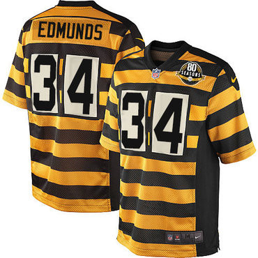 [FULLY STITCHED] #34 Pittsburgh Steelers Terrell Edmunds Yellow Black Alternate 80th Throwback Limited Football Jersey 